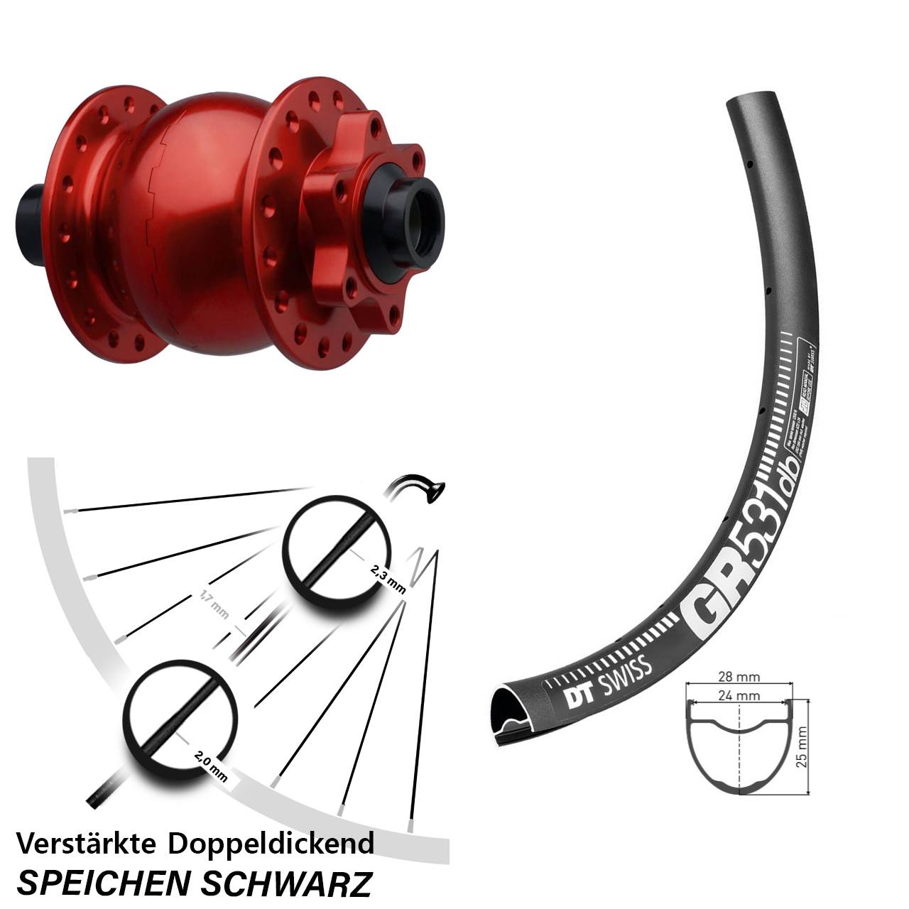 29 Zoll DT Swiss GR531 SON 28 rot Disc Nabendynamolaufrad 15x110 Boost