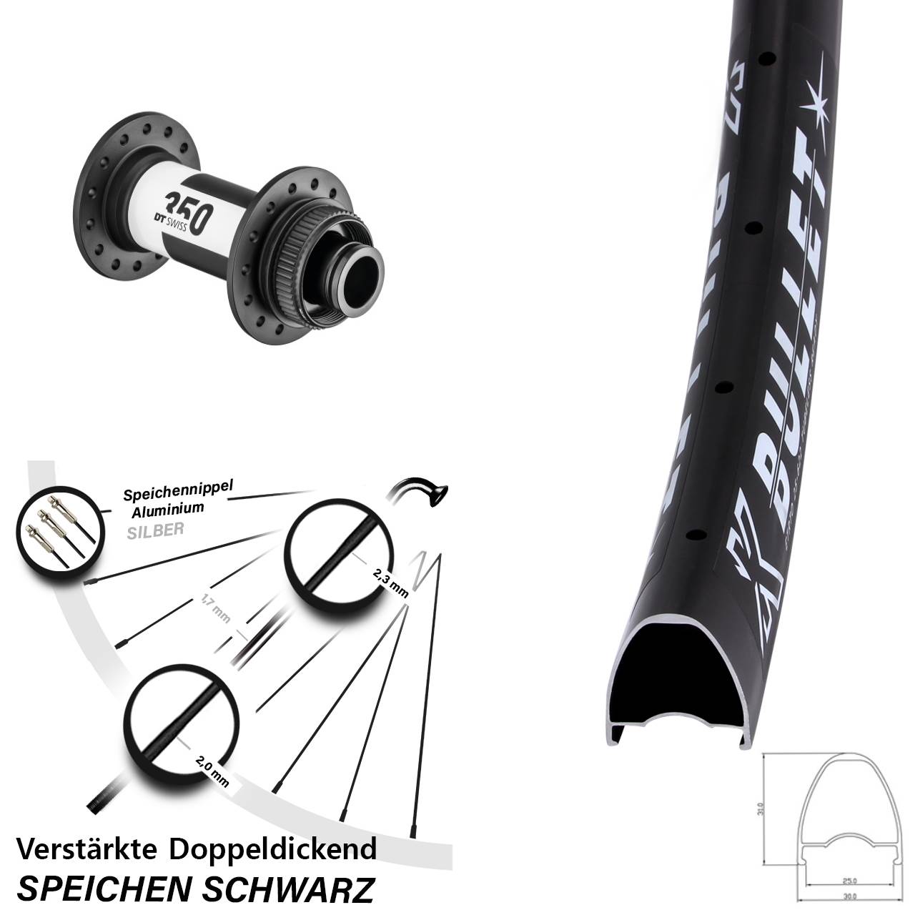 Centerlock Vorderrad 28-29 Zoll KX Bullet DT Swiss 350 15x100
