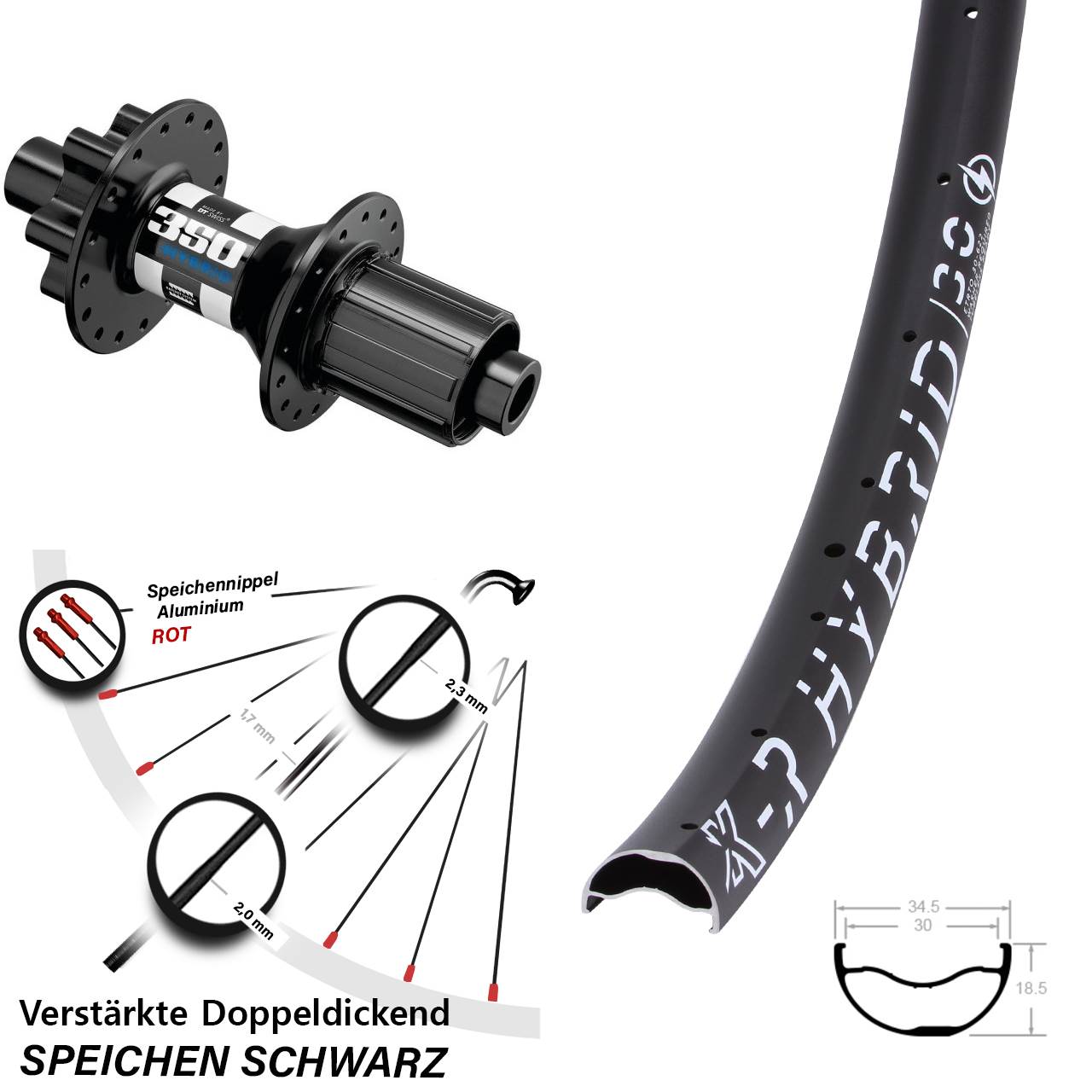 29 Zoll Hinterrad DT Swiss 350 Boost KX-R Hybrid 30 8-11 fach