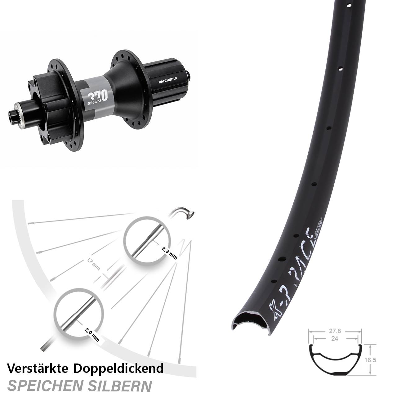 28 Zoll KX-R Race DT Swiss 370 6-Loch Hinterrad QR 8-11 fach HG