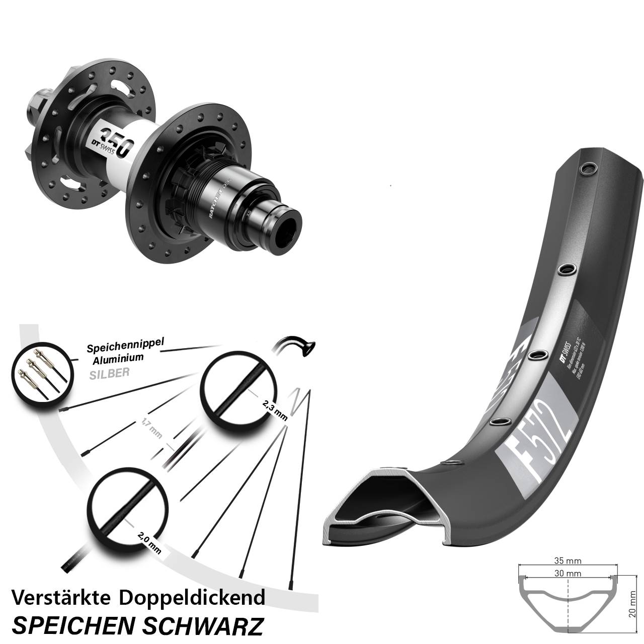 6-Loch Hinterrad 29 Zoll DT Swiss F 572-350 DEG72 SRAM XD 12x148