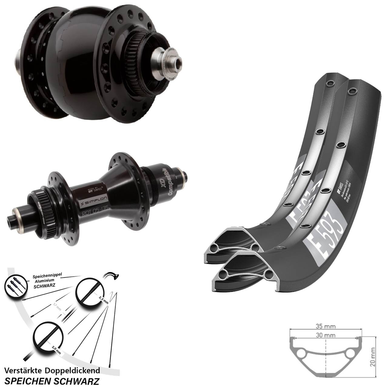 Laufradsatz Centerlock QR 27,5 Zoll DT Swiss E 593-370 SON delux SRAM XD