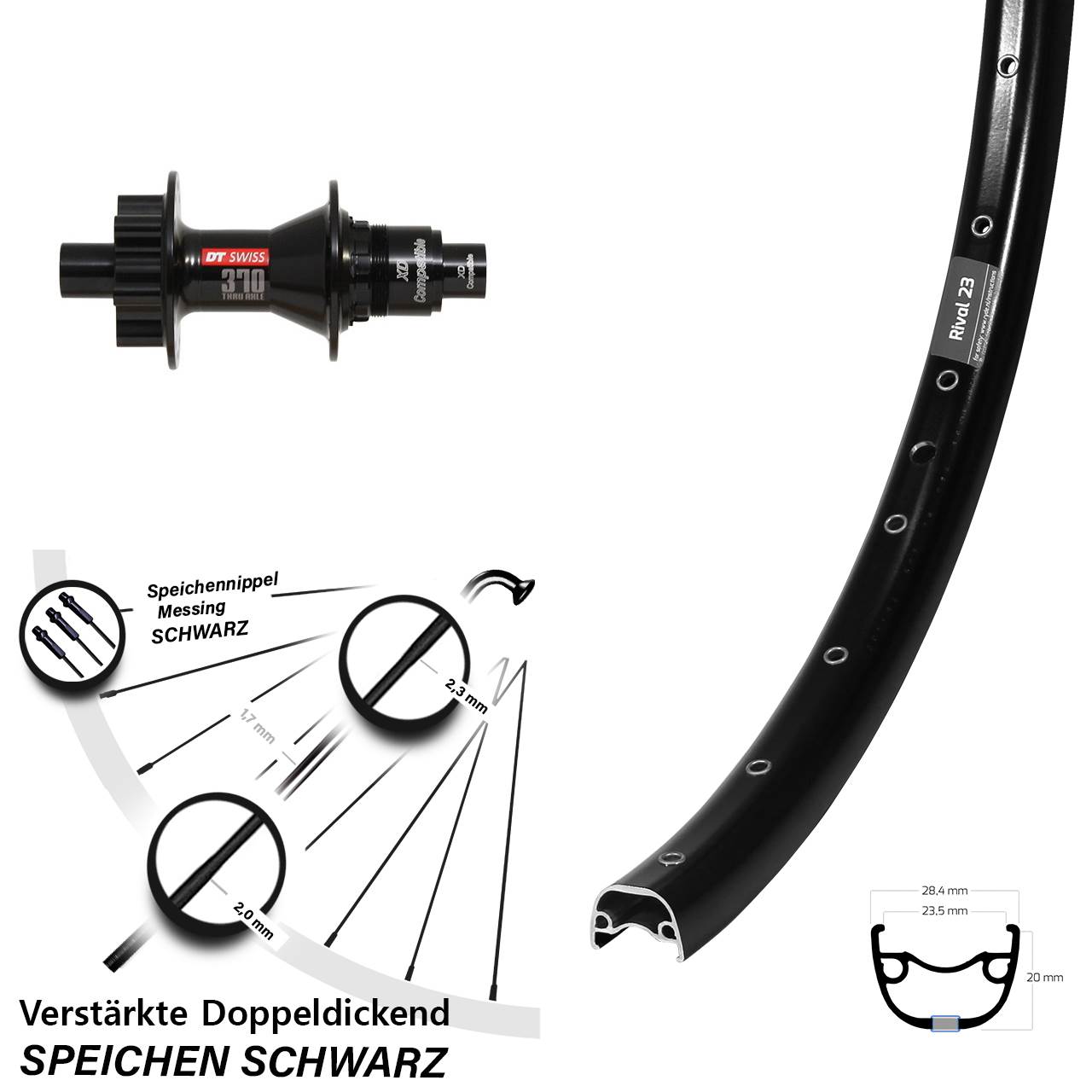 650B Hinterrad Ryde Rival 23 DT Swiss 370 Disc Sram XD 12x142