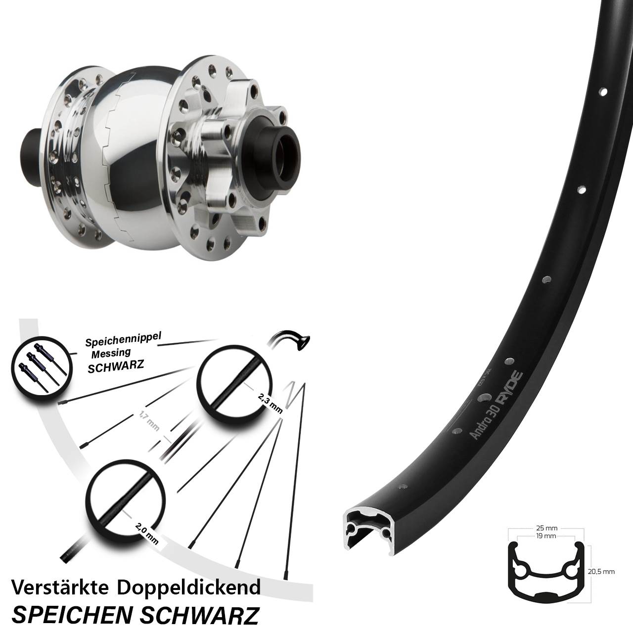 6-Loch Dynamo-Vorderrad 28-29 Zoll Ryde Andra 30 SON 28 15x100