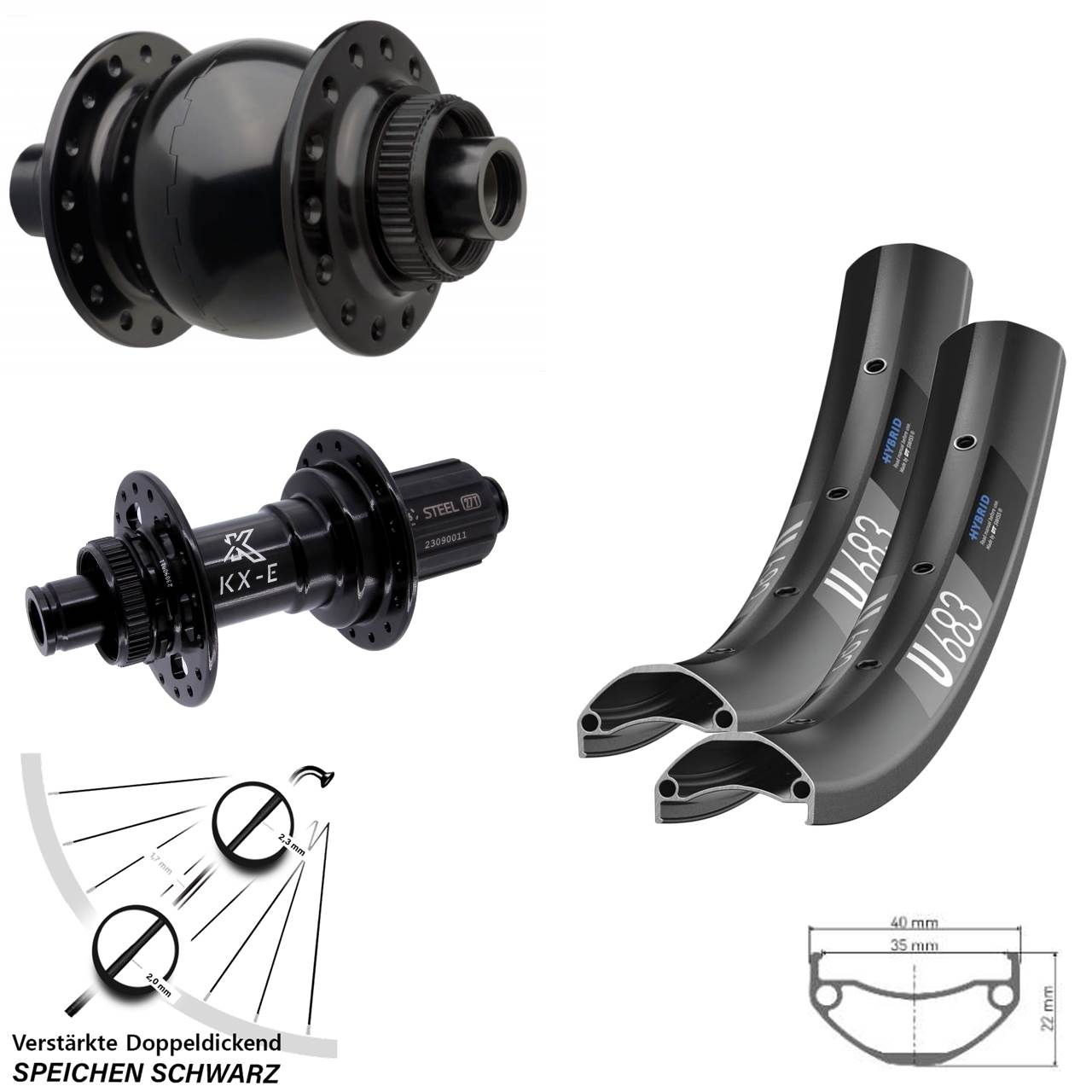 Laufradsatz 27,5 Zoll DT Swiss U 683 KX-E Heavy Duty SON 28 8-12 fach HG 15x110 12x148