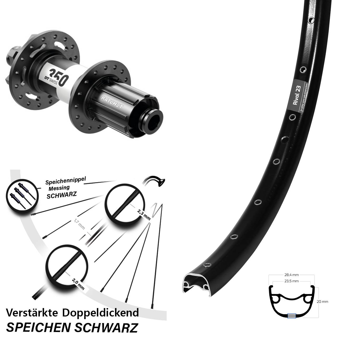 Ryde Rival 23 DT Swiss 350 27,5 Zoll Hinterrad 6-Loch 12x142 8-11 fach HG