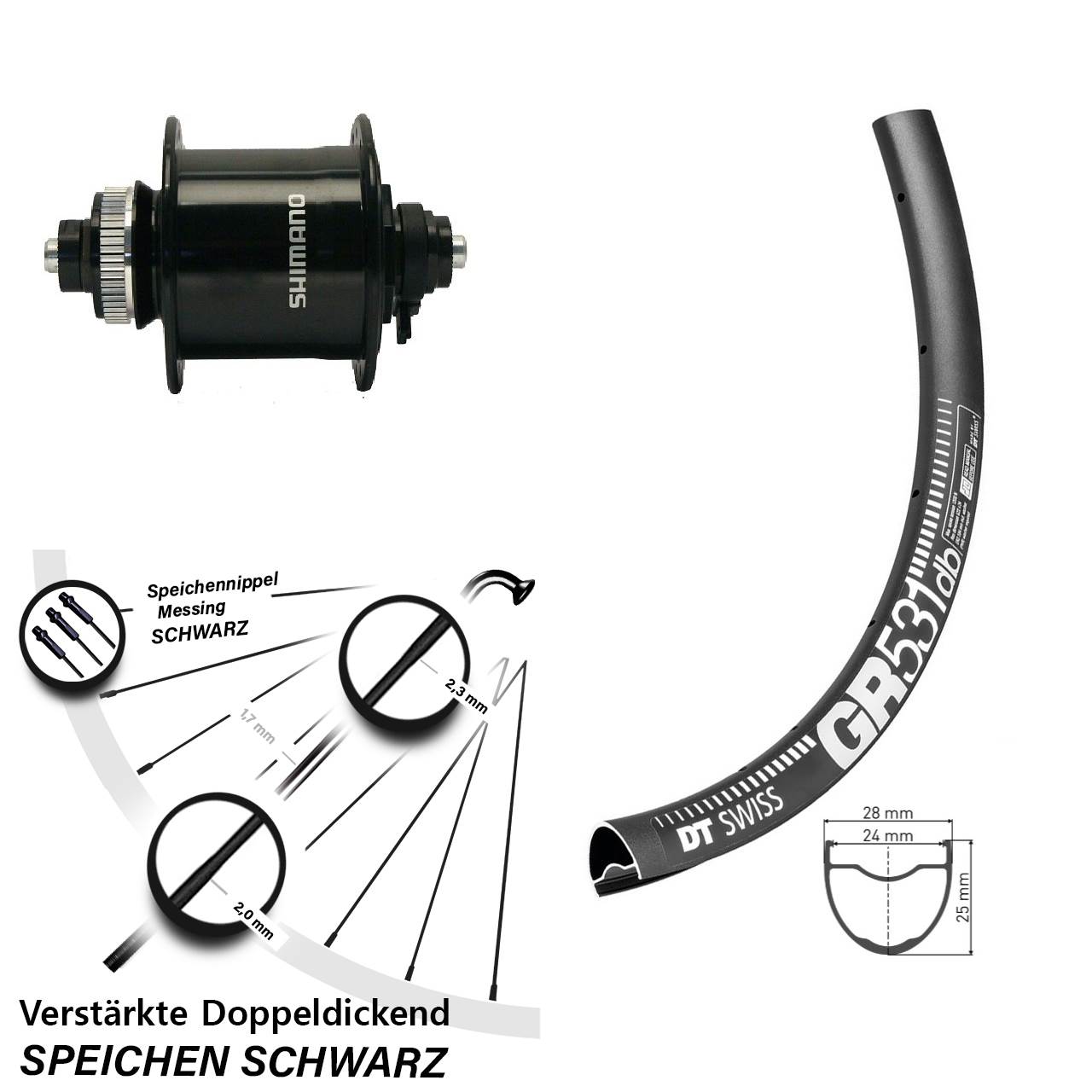 Nabendynamolaufrad Shimano DH-UR700 DT Swiss GR 531 DB Disc 27,5 Zoll