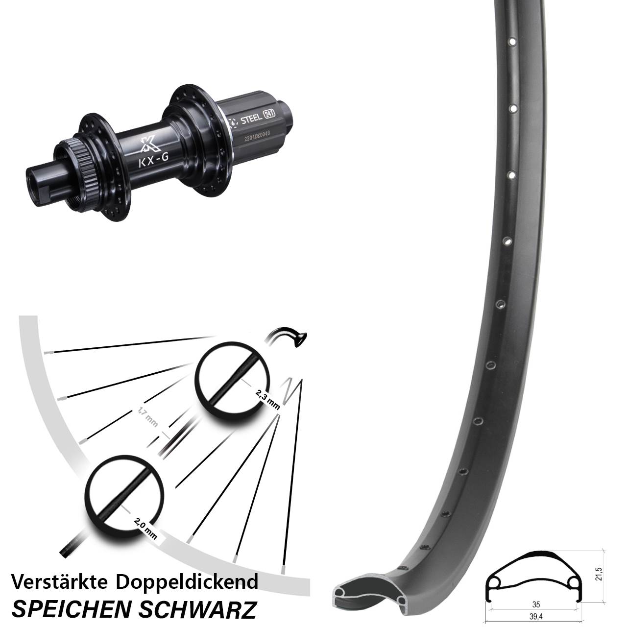Hinterrad Centerlock 27,5 Zoll Ambrosio E35 KX-GS Heavy Duty 8-12 fach HG 12x142