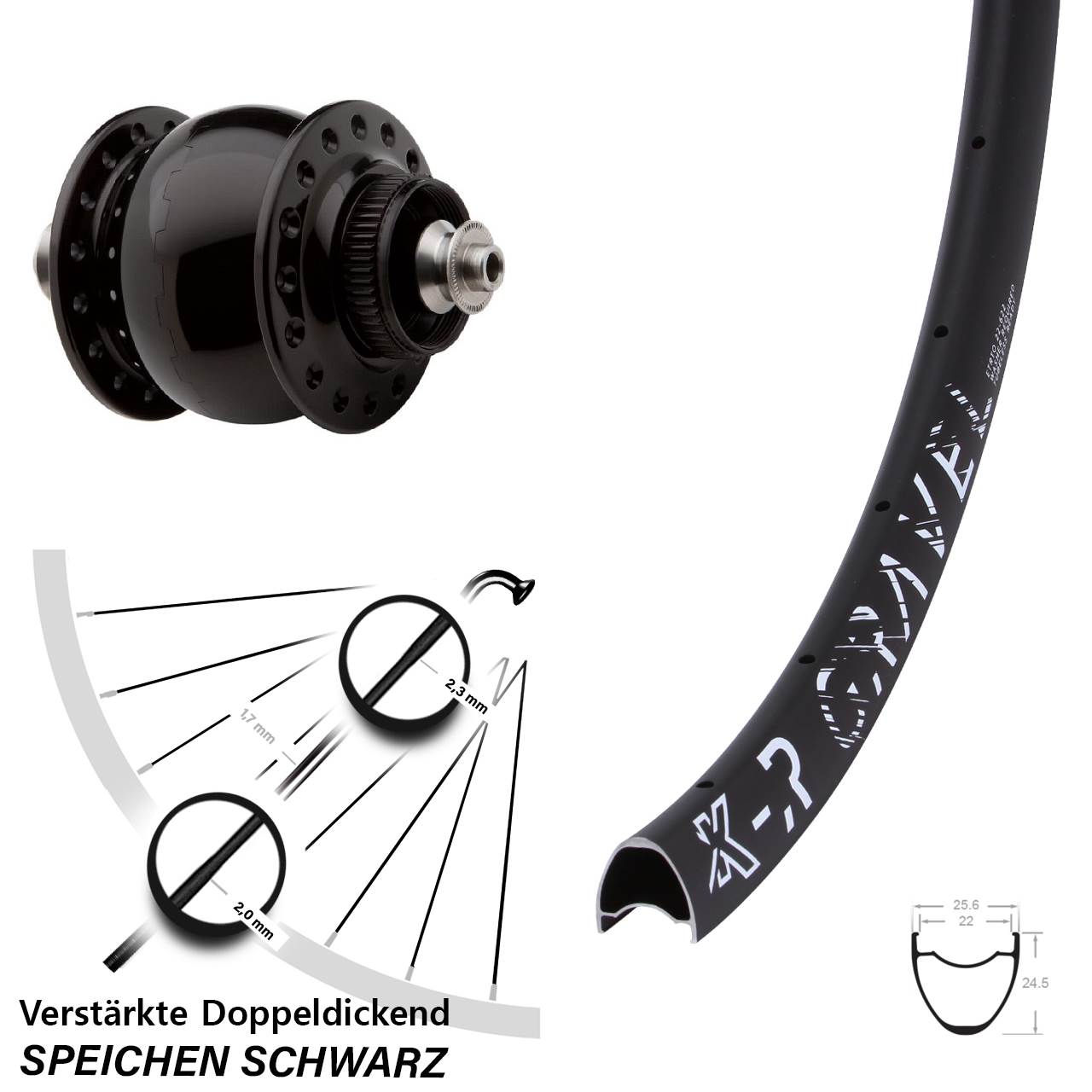 28-29 Zoll KX-R Gravel SON 28 Centerlock Vorderrad mit Nabendynamo für Schnellspanner