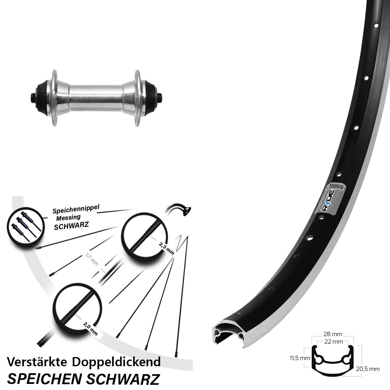 Vorderrad für Schnellspanner 650B Ryde Andra 35 Formula FM-21
