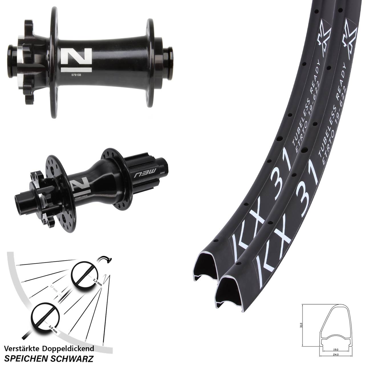 Laufradsatz 6-Loch 28 Zoll KX 31 Offset Novatec D791-Superlight Campagnolo N3W 12x100/142