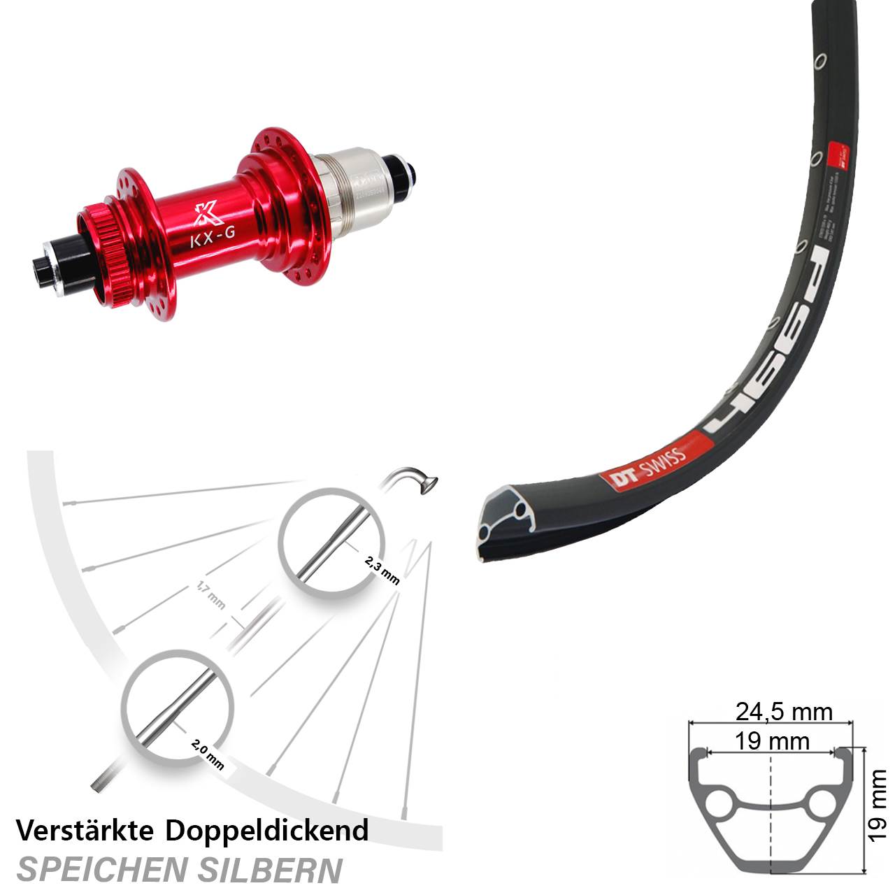 Centerlock Hinterrad 28-29 Zoll DT Swiss 466d KX-G rot XDR 11-12 fach QR