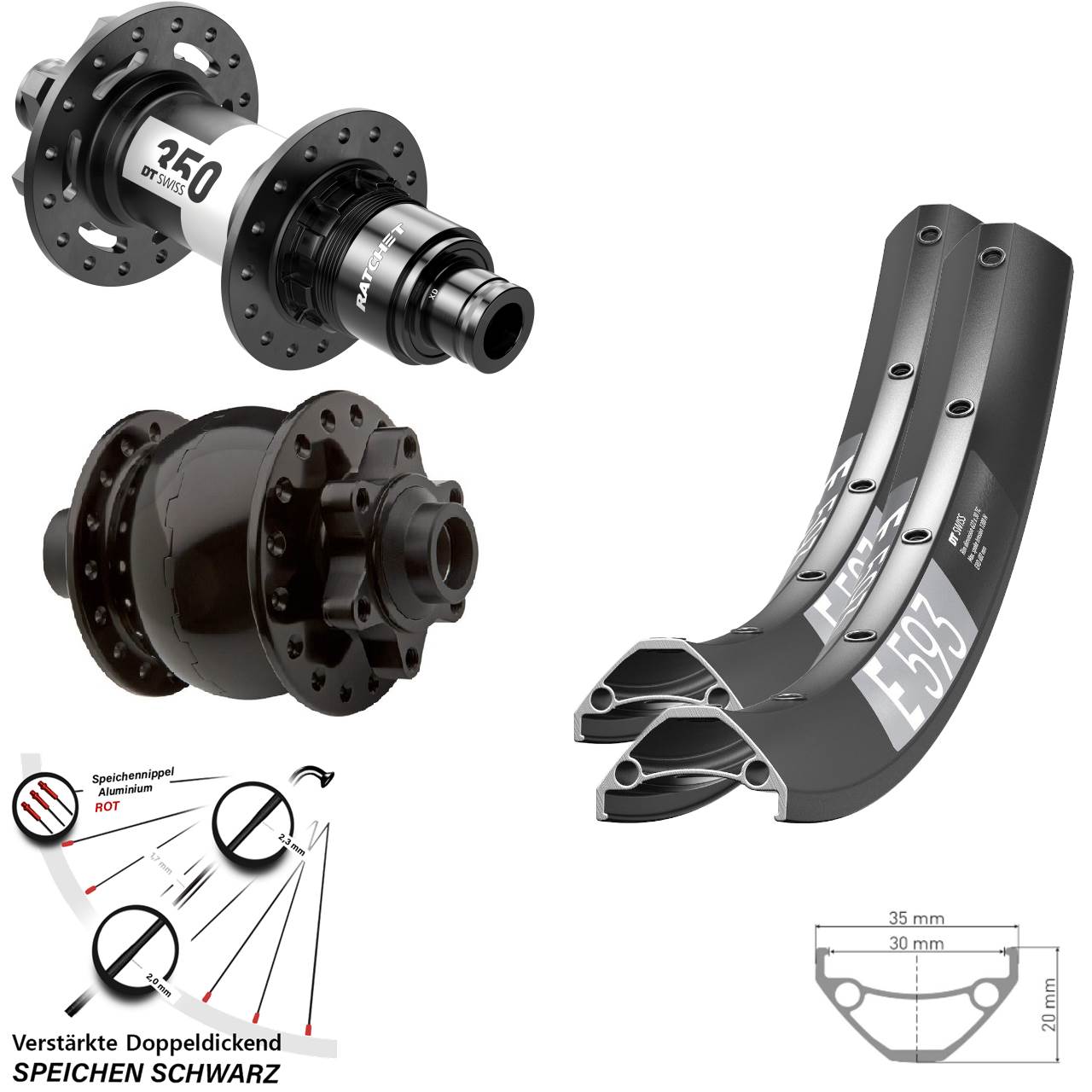 27,5 Zoll DT Swiss E 593-350 SON 28 Disc Laufrad-Satz 15x100 12x142 XD 11-12 fach