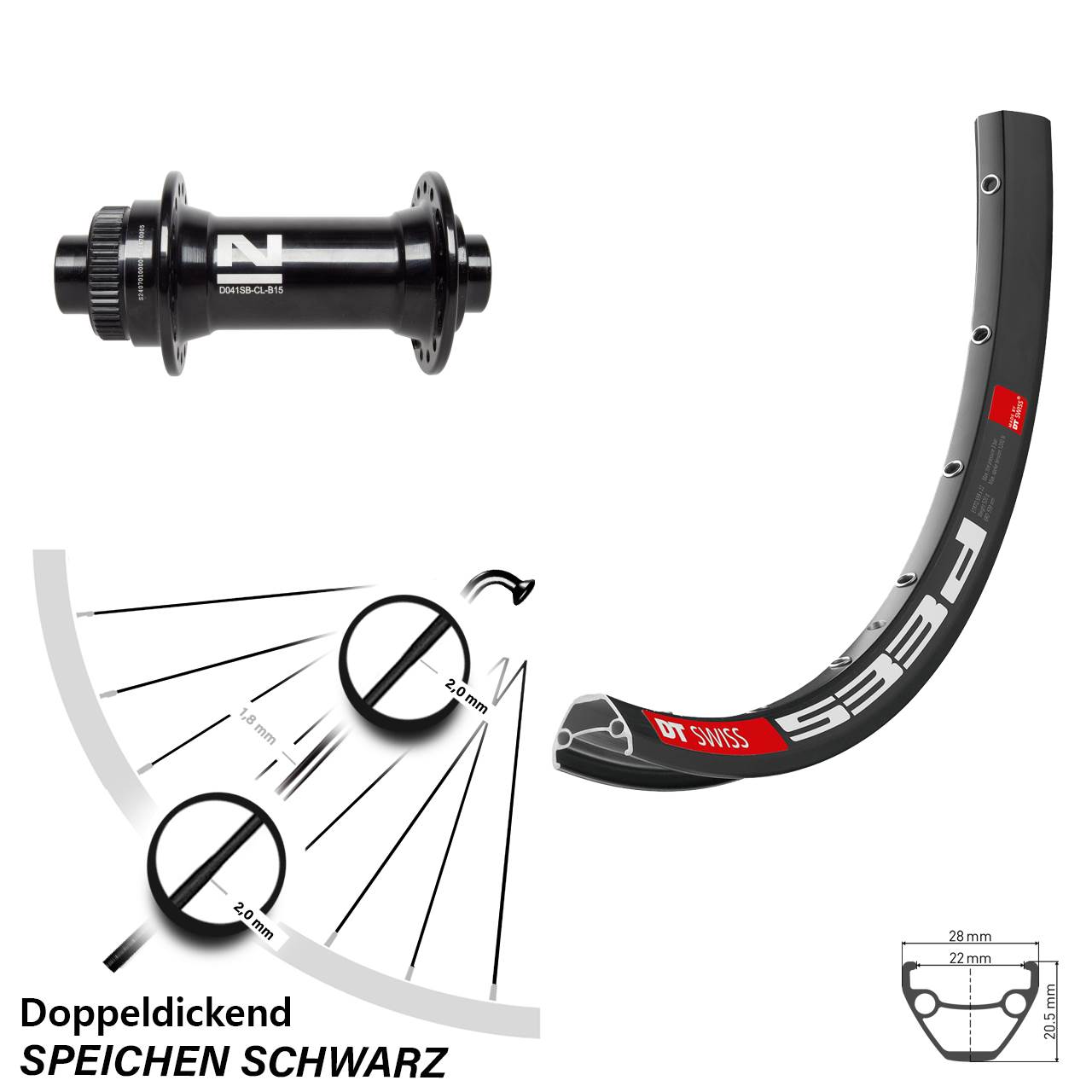 27,5 Zoll DT Swiss 533 D Novatec D041SB Disc Vorderrad 15x110 Boost