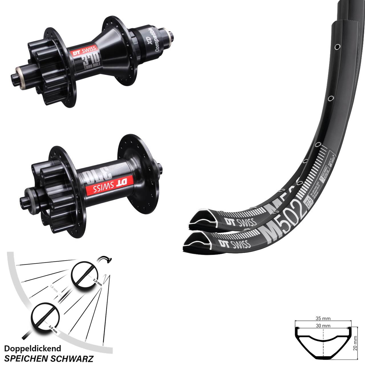 DT Swiss M 502-370 29 Zoll Disc Laufrad-Satz für Schnellspanner XD 11-12 fach