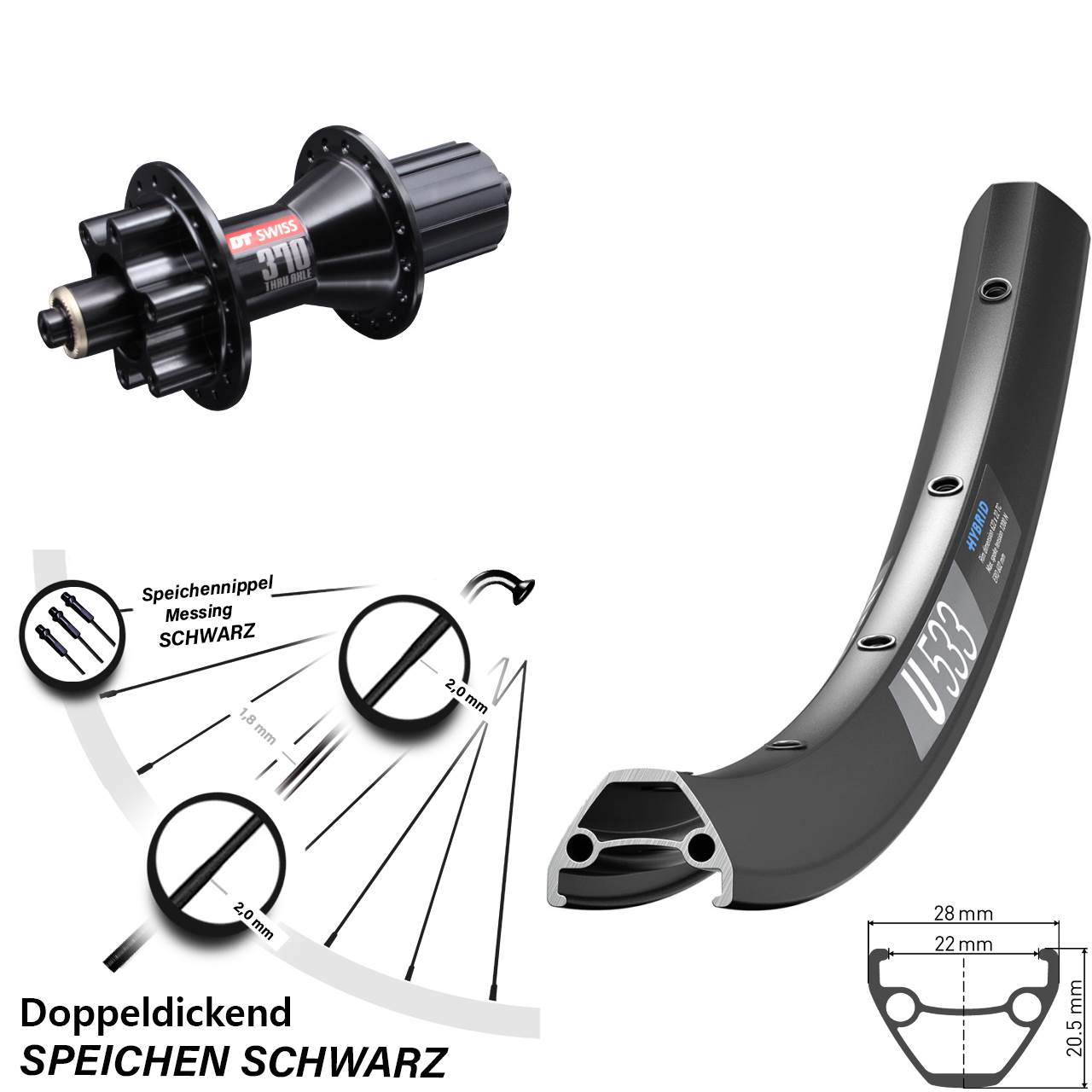 Disc Laufrad 29 Zoll DT Swiss U533-370 Hybrid 8-11 fach QR