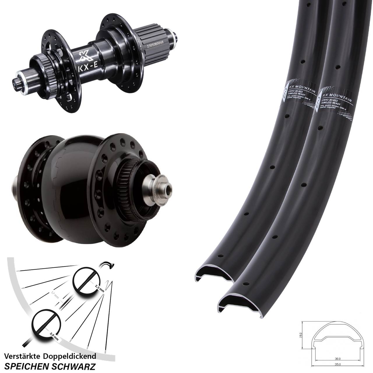 Disc Laufradsatz 29 Zoll KX Mountain Dynamo SON 28 Shimano Micro Spline QR