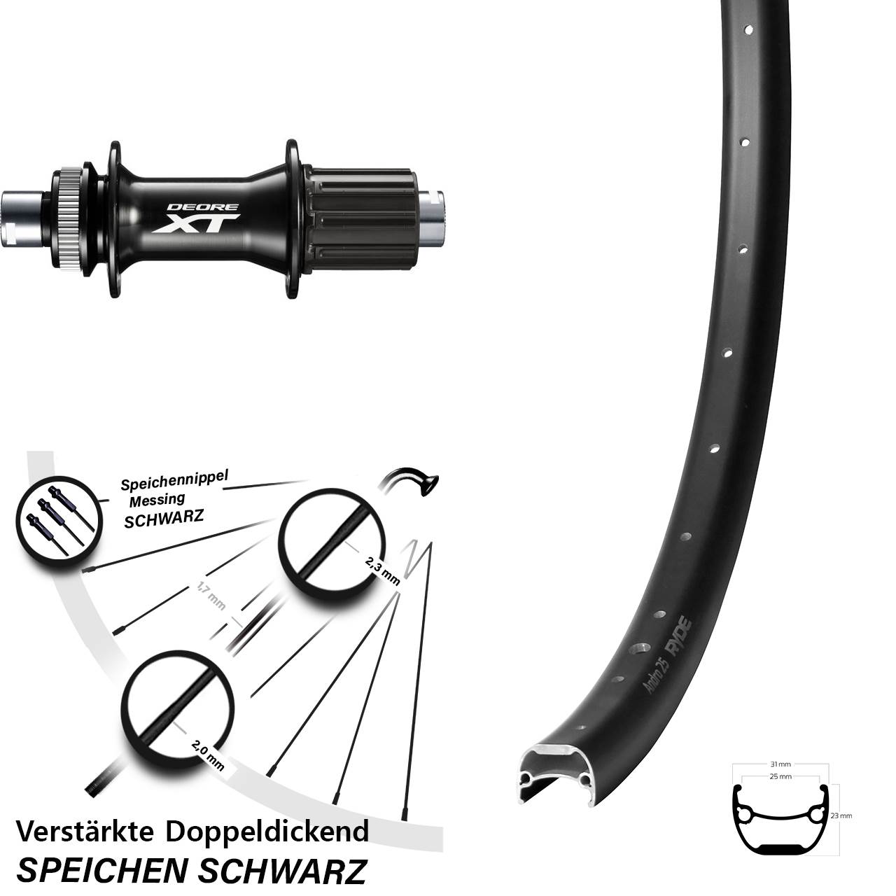 Ryde Andra 25 Shimano FH-M8010-B 28 Zoll Disc Hinterrad 12x148 8-11 fach HG