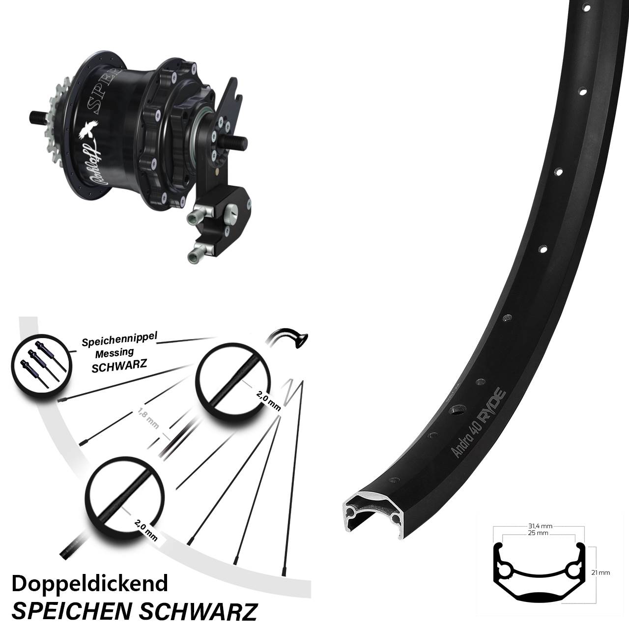 Ryde Andra 40 Disc Hinterrad 26 Zoll Rohloff Speedhub 500/14 TS DB OEM2