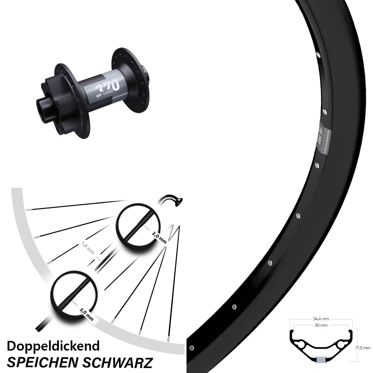 6-Loch Vorderrad 15x100 29 Zoll Ryde Disc 30 DT Swiss 370
