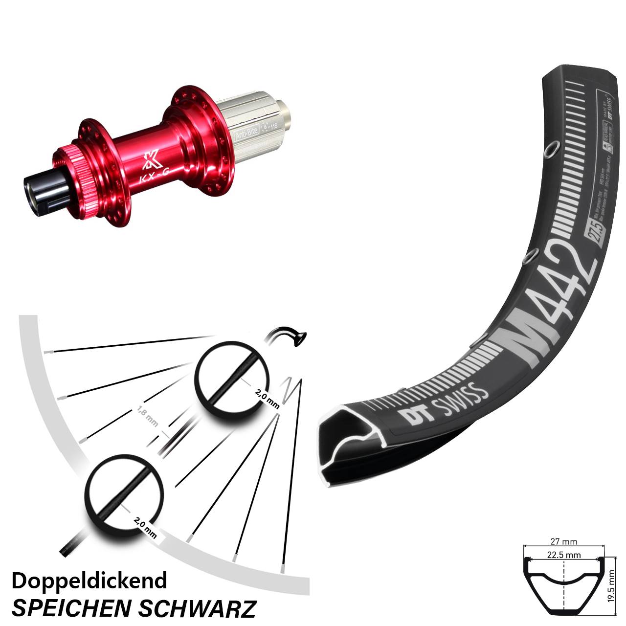 DT Swiss M442 KX-G rot 29 Zoll Disc Hinterrad 12x142 8-12 fach