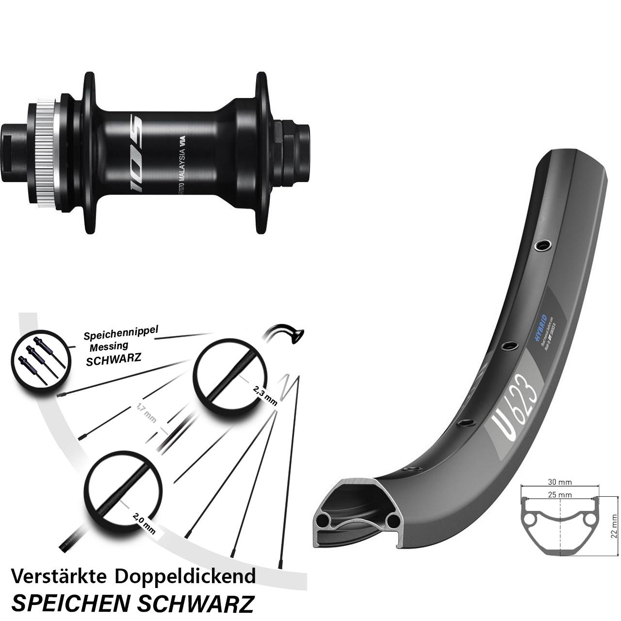 DT Swiss U623 Shimano 105 29 Zoll Disc Vorderrad 12x100