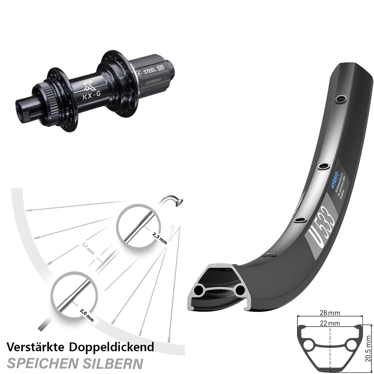 Disc Hinterrad 28-29 Zoll DT Swiss U 533 KX-GS verstärkt 8-12 fach HG 12x142
