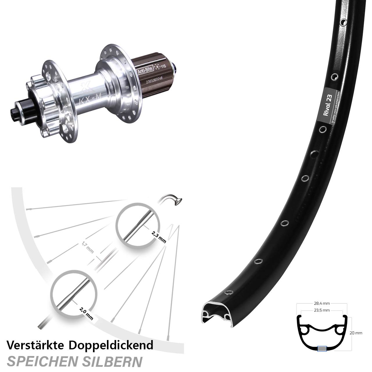 Ryde Rival 23 KX-M 650B Disc Hinterrad QR 8-12 fach