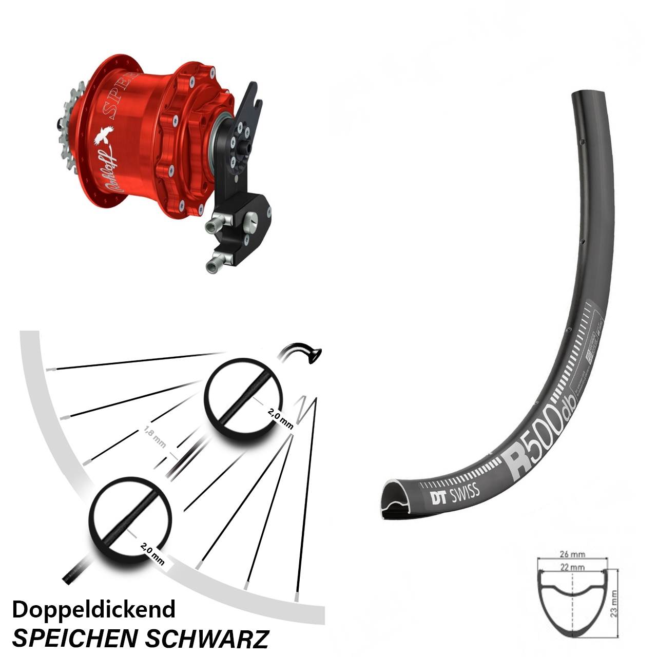 DT Swiss R 500 Rohloff 500/14 CC DB OEM2 Tandem rot 29 Zoll Disc Laufrad