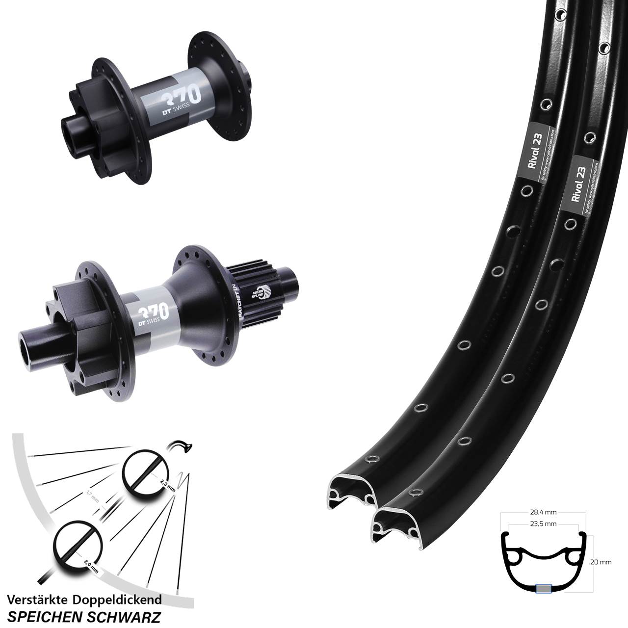Ryde Rival 23 DT Swiss 370 27,5 Zoll Disc Laufrad-Satz 12x100/142 Shimano Micro Spline