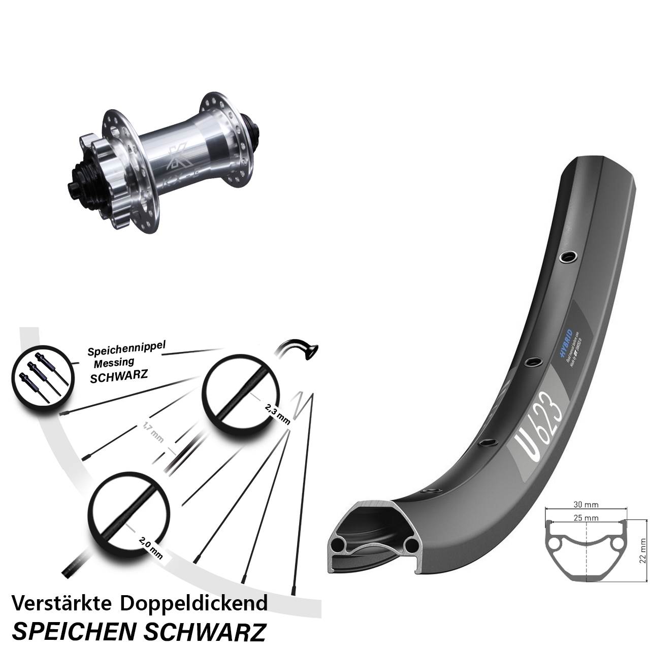 29 Zoll Vorderrad DT Swiss U 623 Disc mit KX-E Nabe silbern Schnellspanner E-Bike