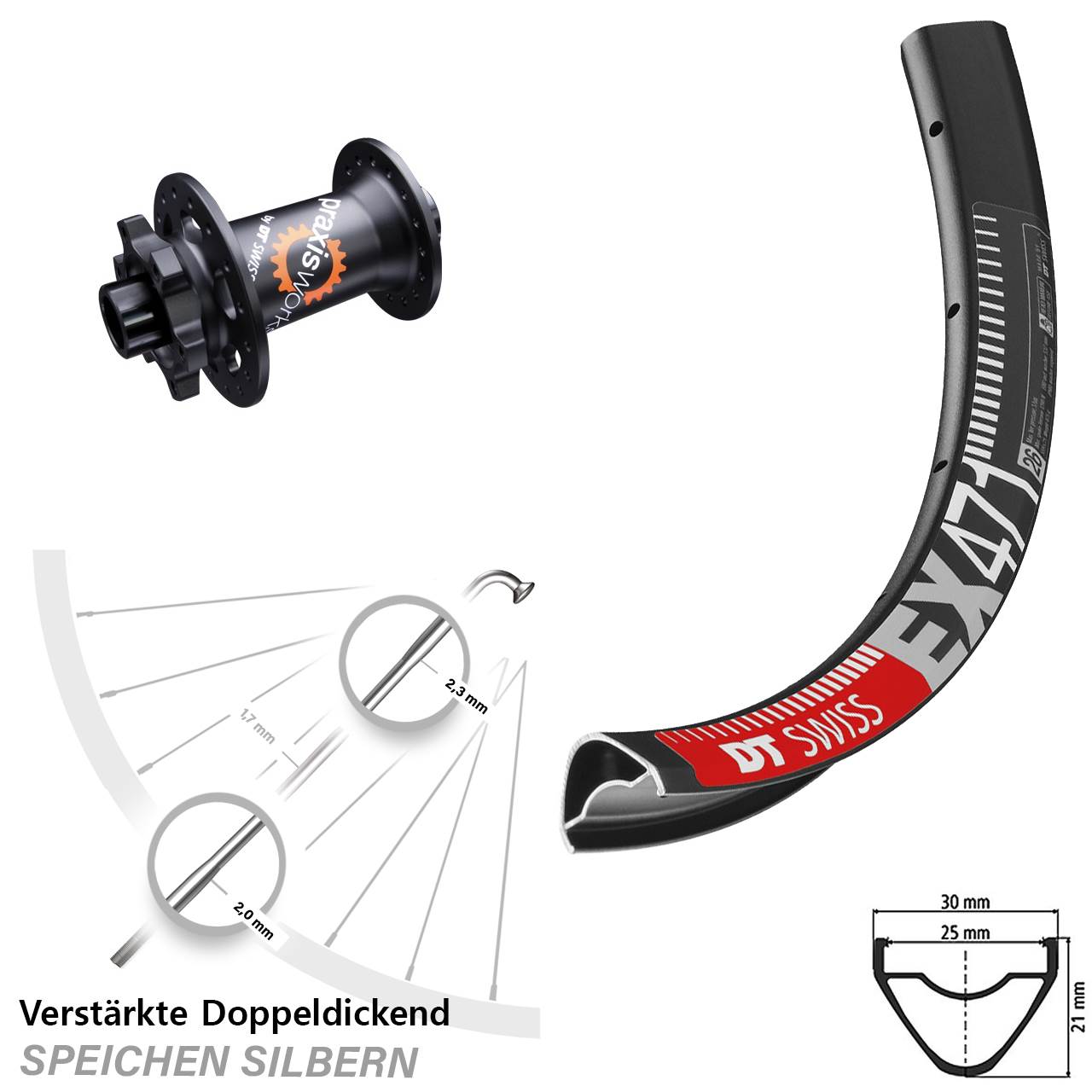 29 Zoll Vorderrad 6-Loch DT Swiss EX 471-350 15x100