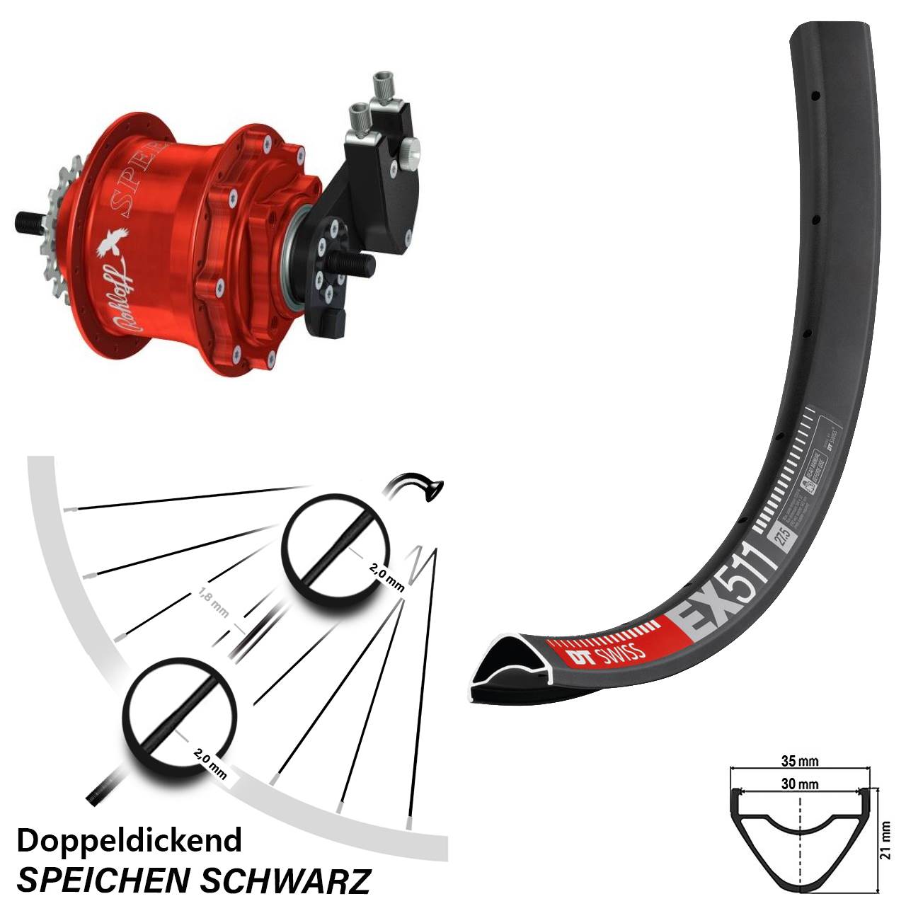 DT Swiss EX 511 Rohloff Speedhub TS DB OEM rot 29 Zoll Disc Hinterrrad