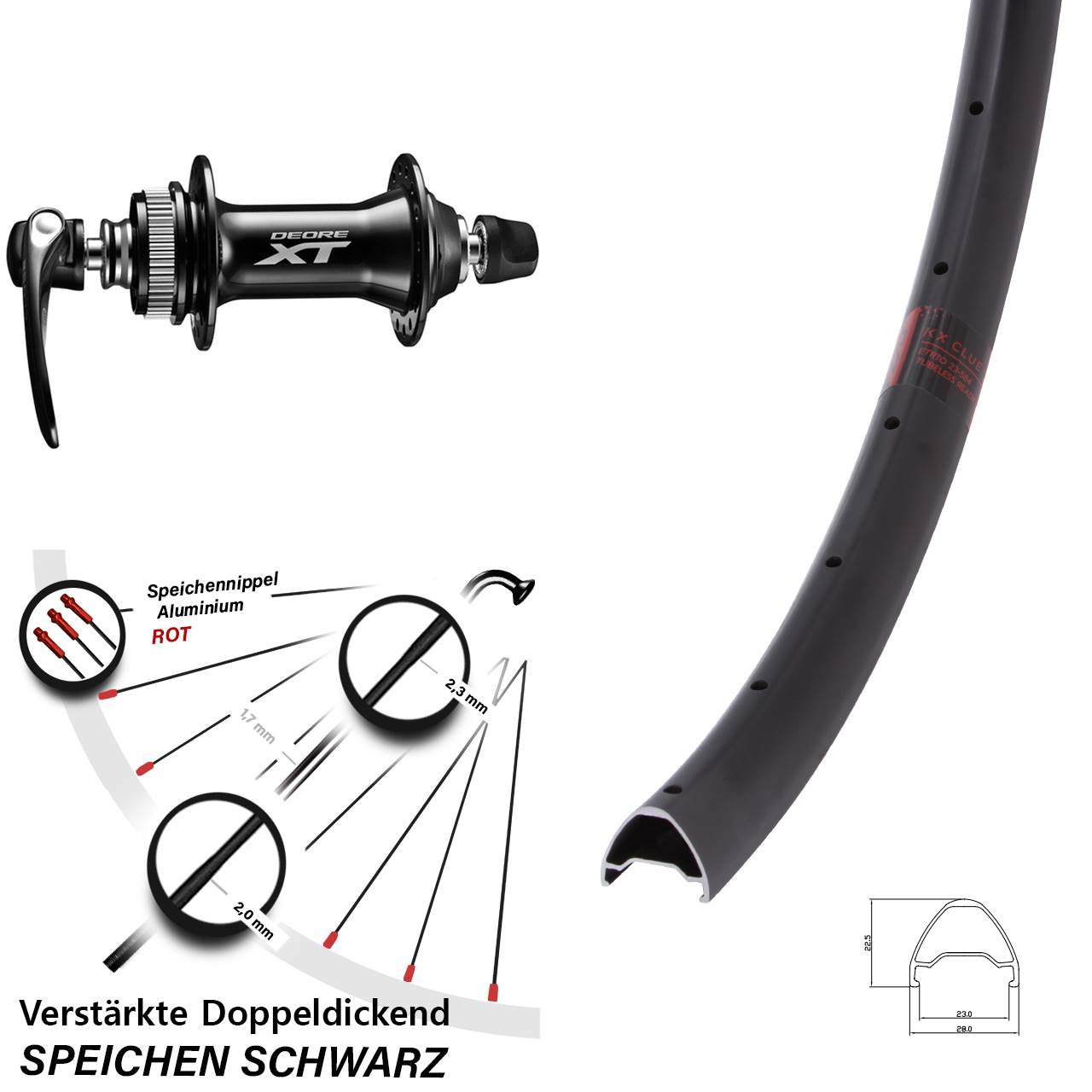 Disc Vorderrad 28 Zoll KX Clue Shimano Deore XT HB-M8000 QR