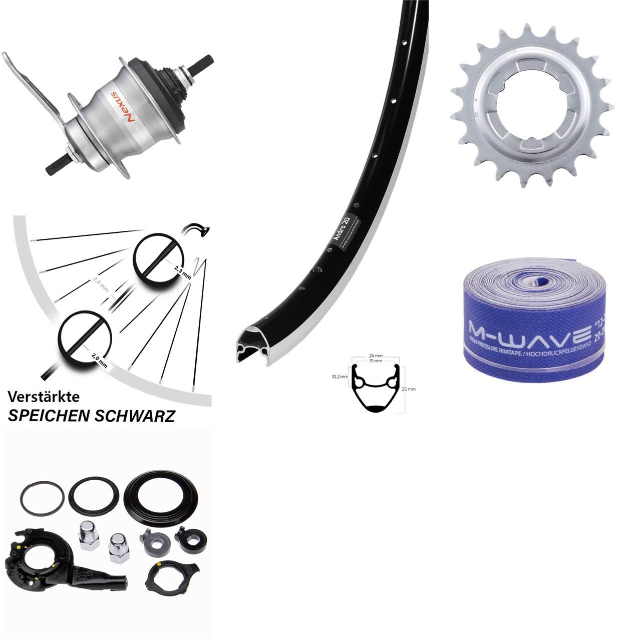 Hinterrad Shimano Nexus 7 Gang Rücktritt 28 Zoll Ryde Andra20