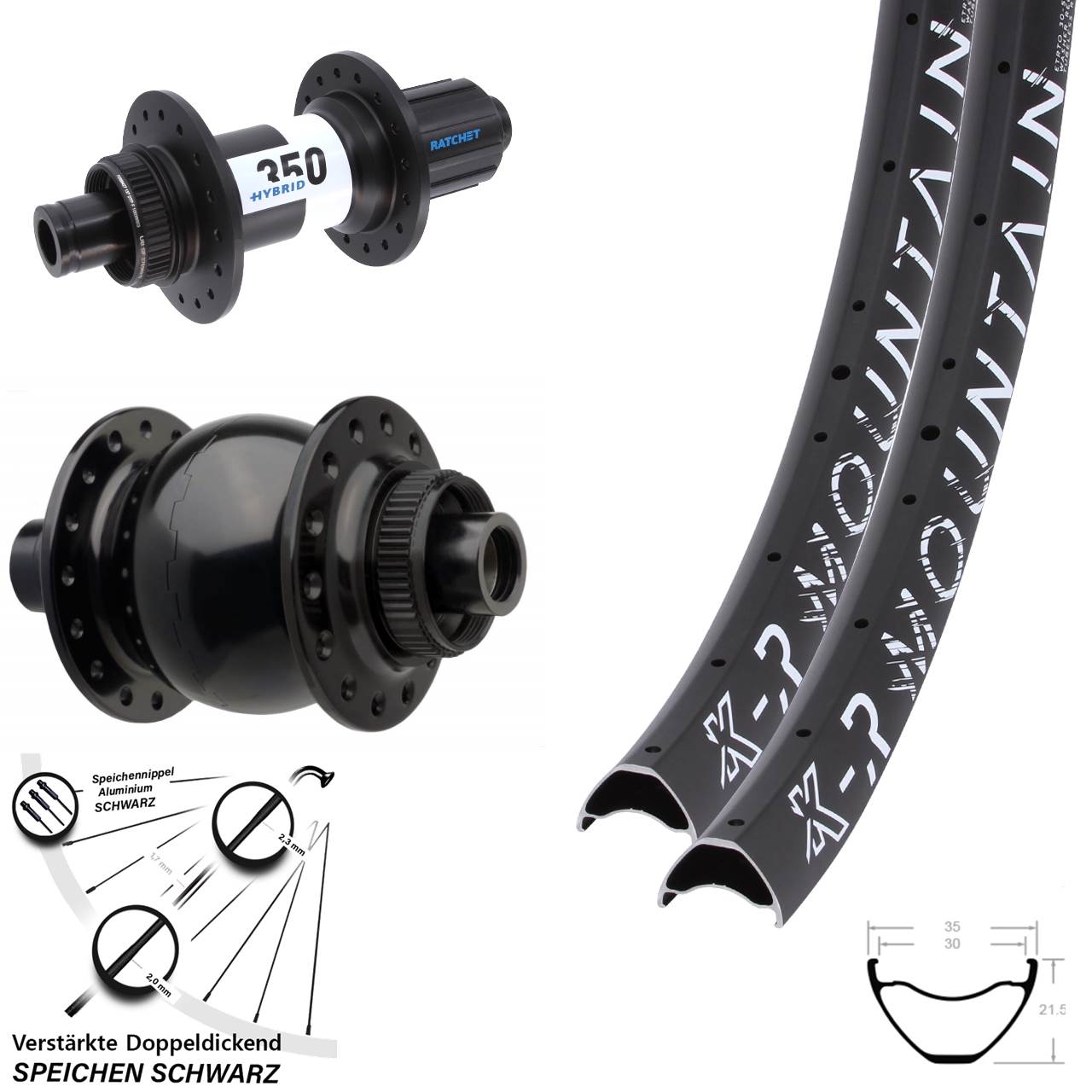 Disc Laufrad-Satz 27,5 Zoll KX-R Mountain DT Swiss Hybrid 350 SON 28 8-11 fach HG Boost