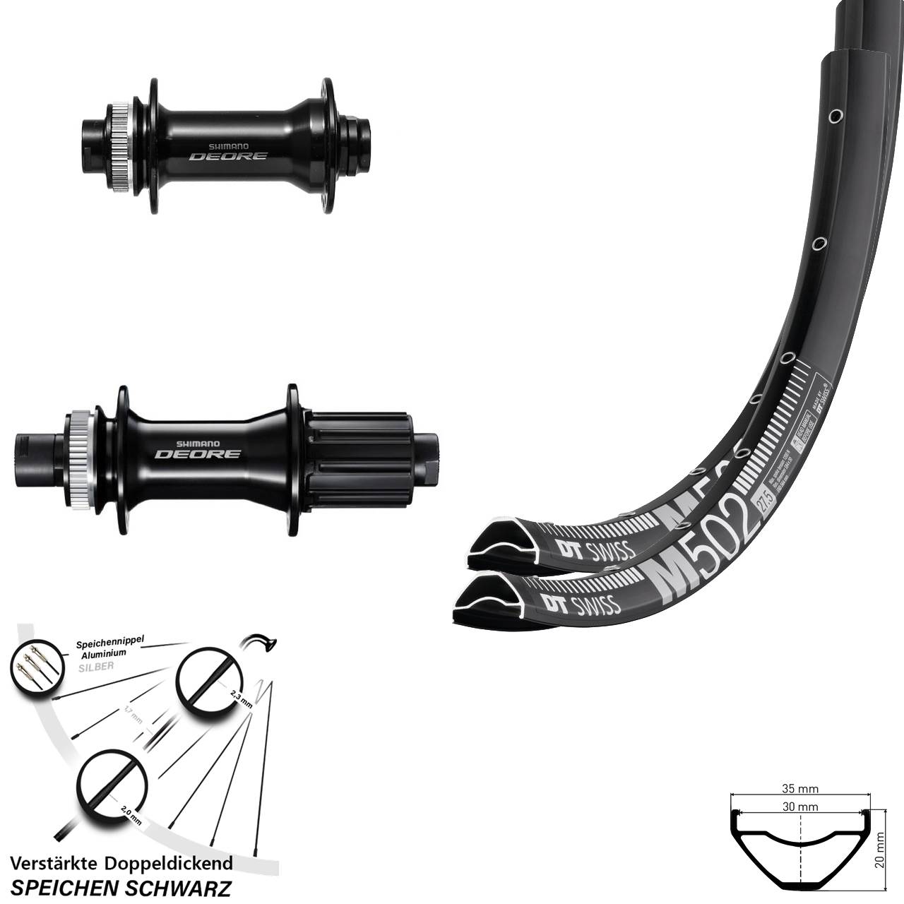 Disc Laufradsatz 27,5 Zoll DT Swiss M 502 Shimano Deore 8-11 fach HG 15x110 12x148