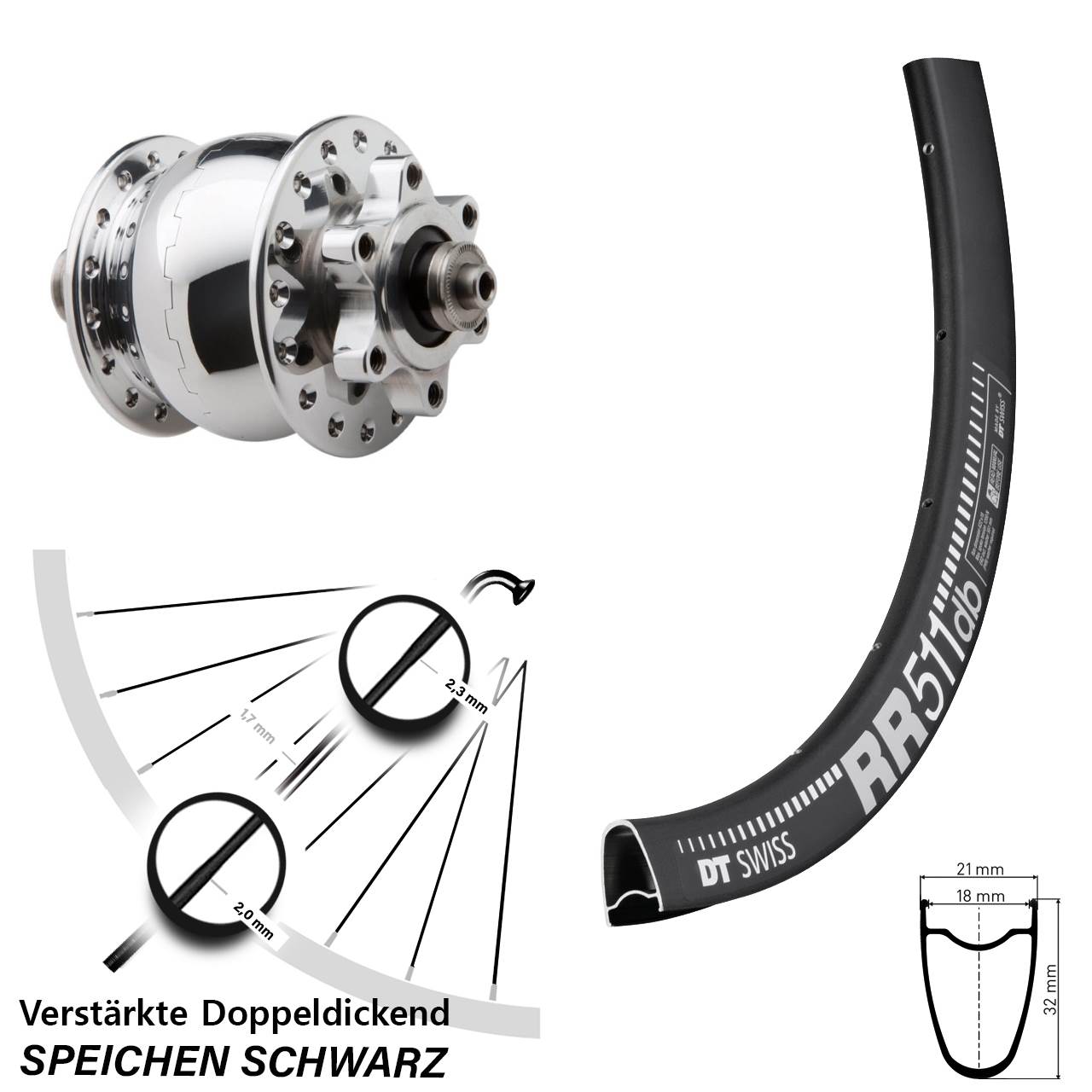 Son 28 Zoll Vorderrad inklusive Nabendynamo DT Swiss RR 511 DB