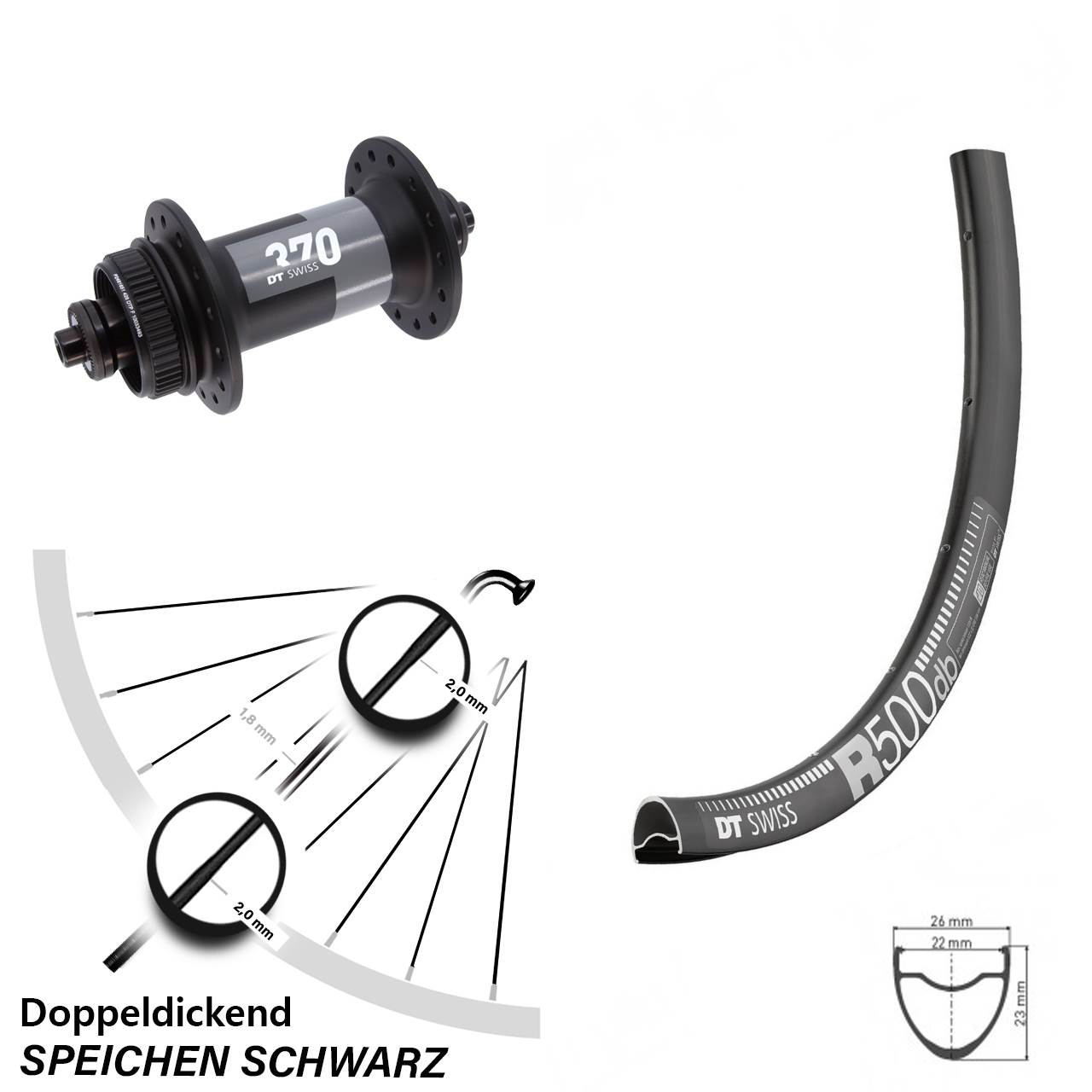 Centerlock Vorderrad 28-29 Zoll DT Swiss R 500-370 für Schnellspanner