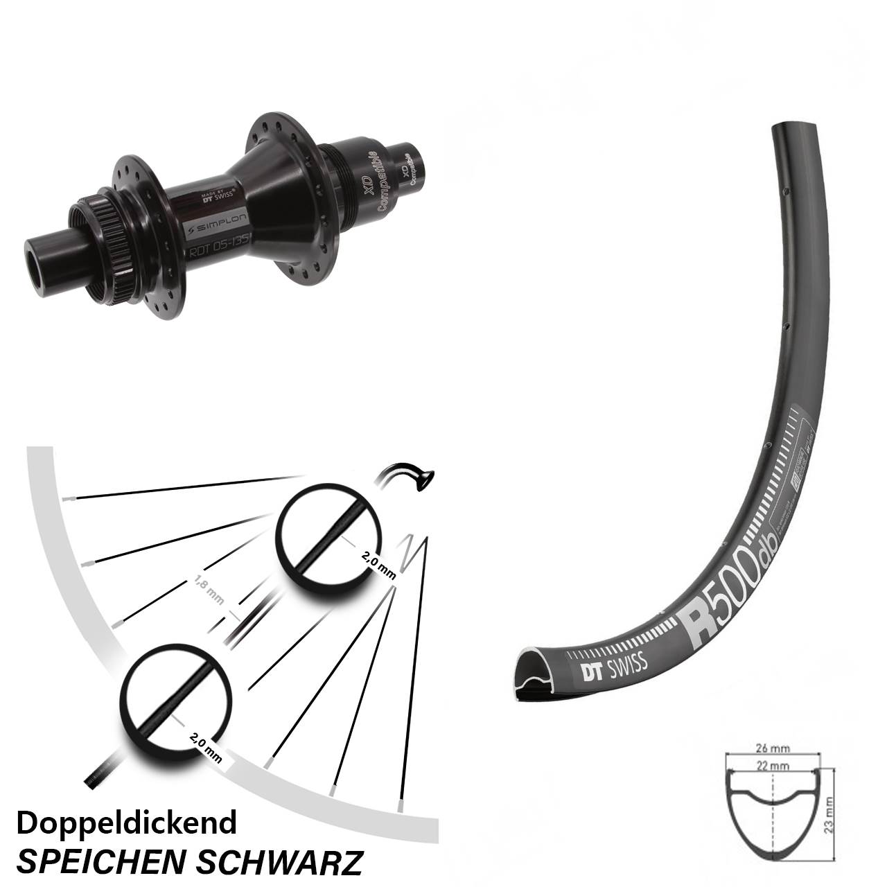 Centerlock Hinterrad 29 Zoll DT Swiss R 500-370 XD 12x142