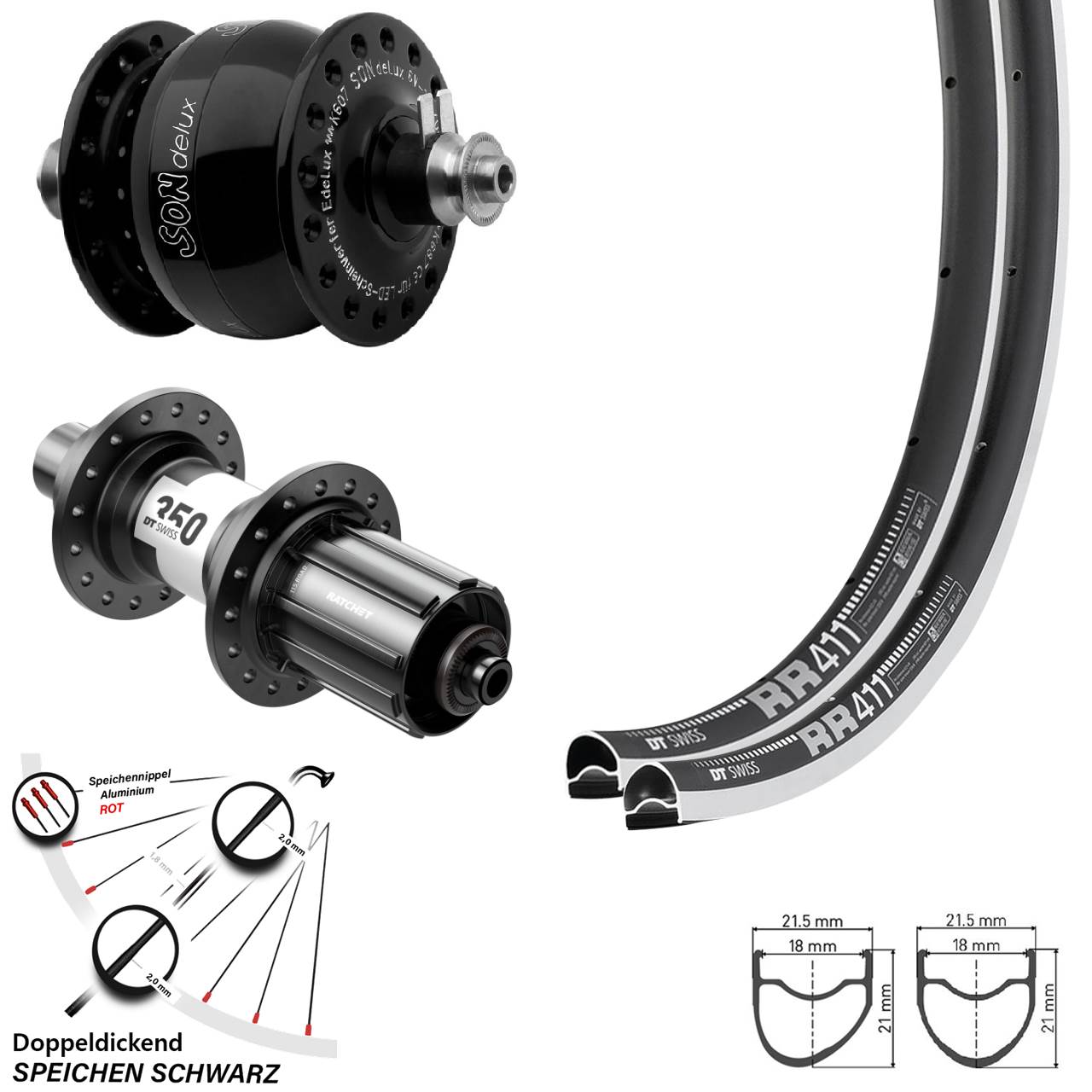 RR411 OS DT Swiss 350 Road SON delux 28 Zoll Laufradsatz QR 8-12 fach