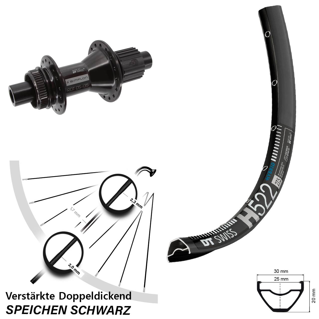 DT Swiss H522 DT Swiss 370 Hybrid 29 Zoll Centerlock Hinterrad 12x142 Micro Spline