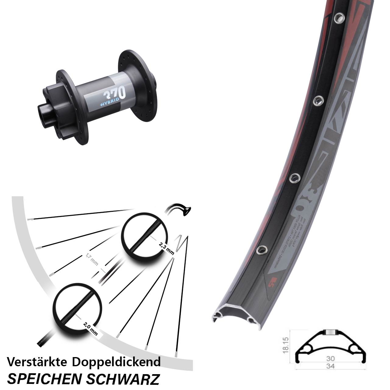 Disc Laufrad 29 Zoll Rodi TRYP30 DT Swiss 370 Hybrid 15x110 Boost