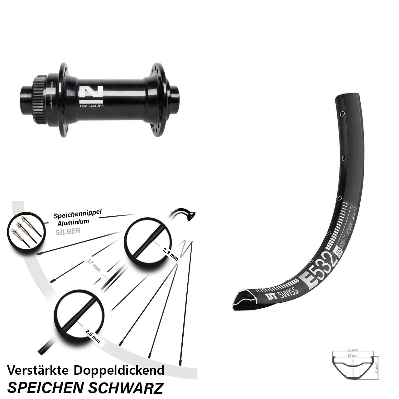 Disc Vorderrad 29 Zoll DT Swiss E532 Novatec D041 15x110 Boost