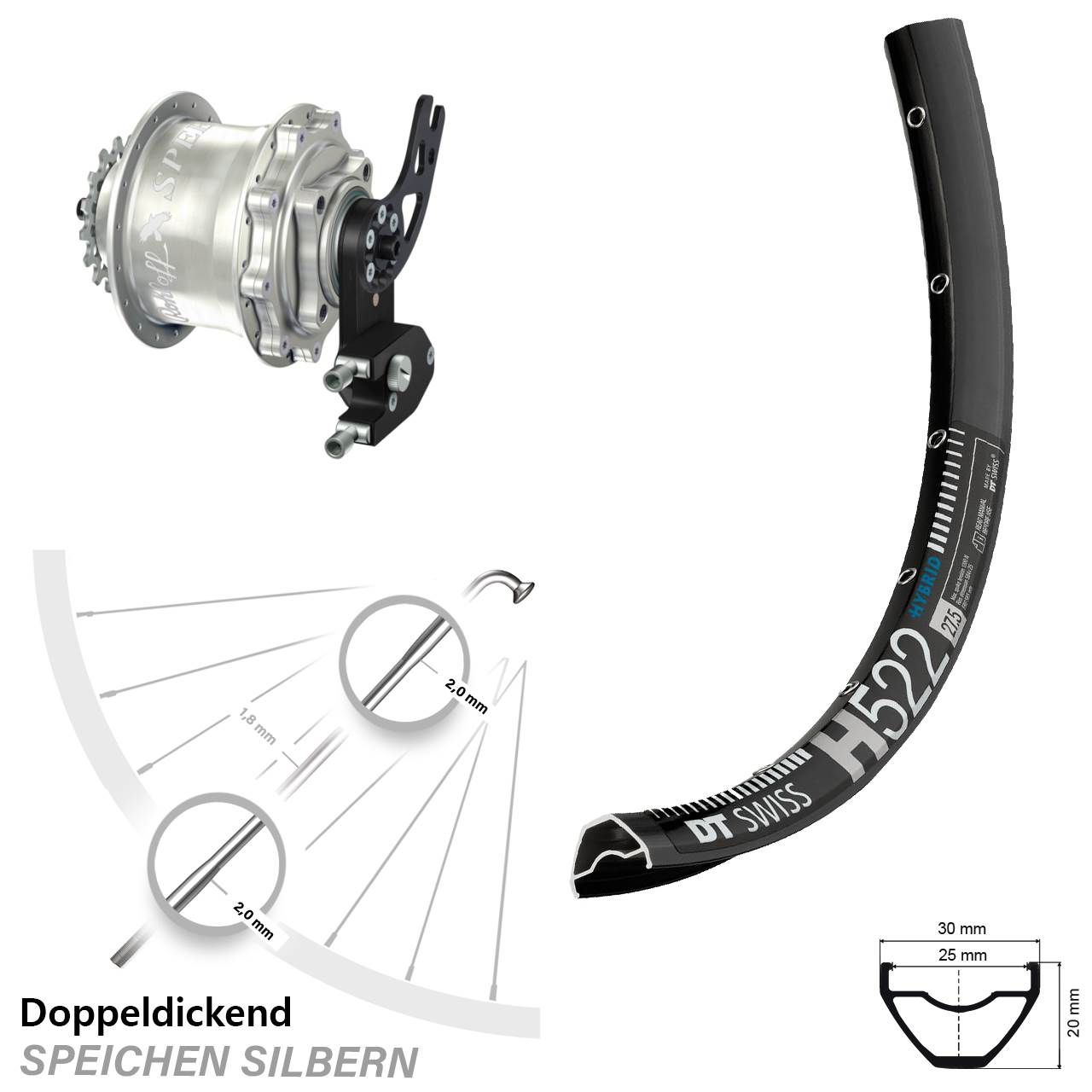 Disc Hinterrrad 28 Zoll DT Swiss H 522 Rohloff Speedhub 500/14 CC DB PM