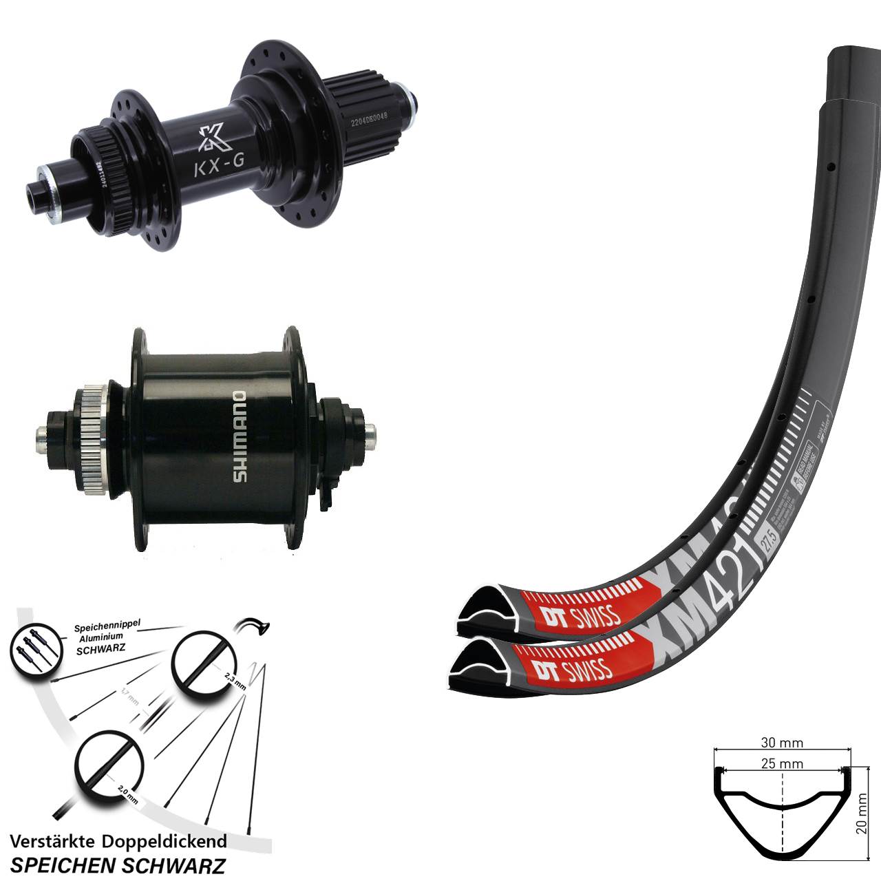29 Zoll DT Swiss XM 421 KX-GS verstärkt Shimano DH-UR700 Disc Laufrad-Satz QR Micro Spline