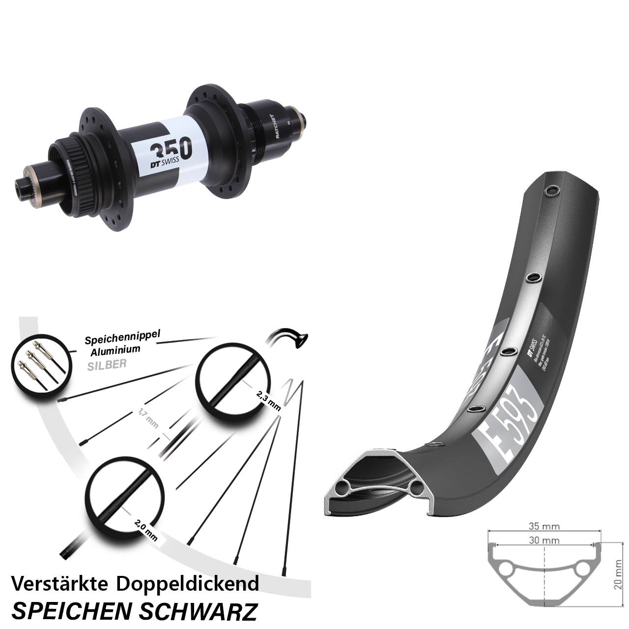 Boost Centerlock Hinterrad QR 27,5 Zoll DT Swiss E 593 DT Swiss 350 XD