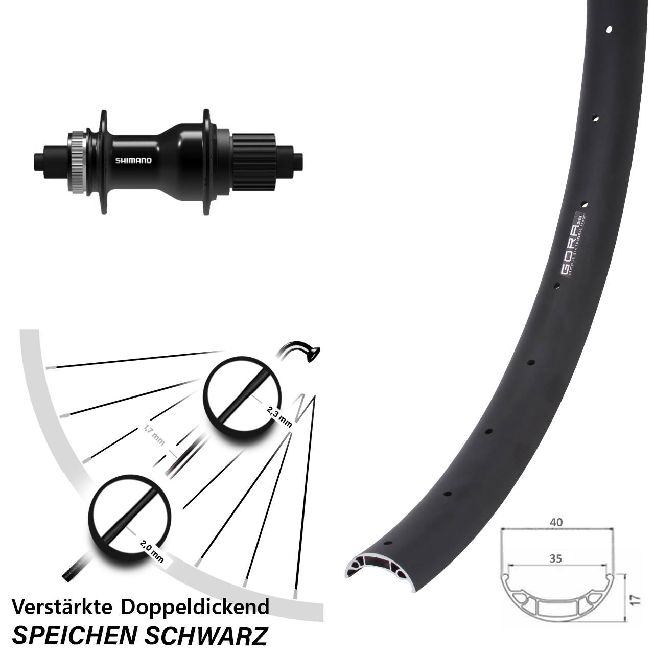 27,5 Zoll Gora 35 Shimano FH-QC500-MS Disc Hinterrad für Schnellspanner Micro Spline