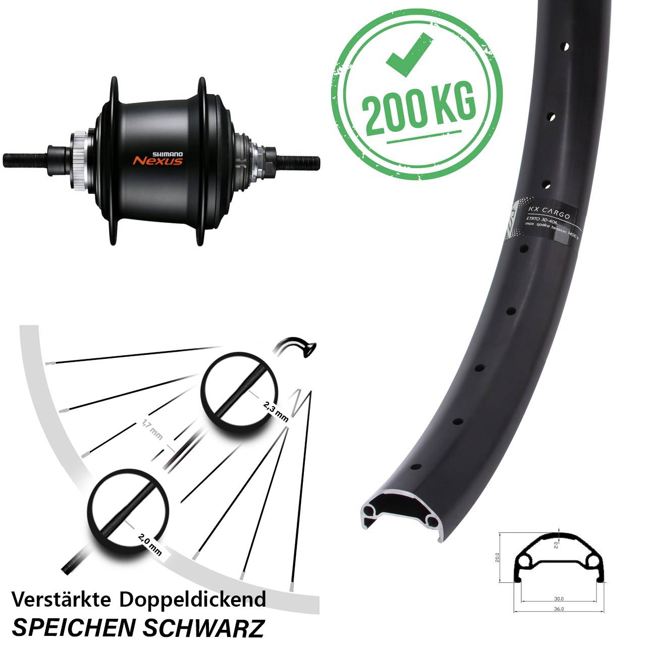 26 Zoll Disc Hinterrad KX Cargo Shimano 7 Gang Nabenschaltung