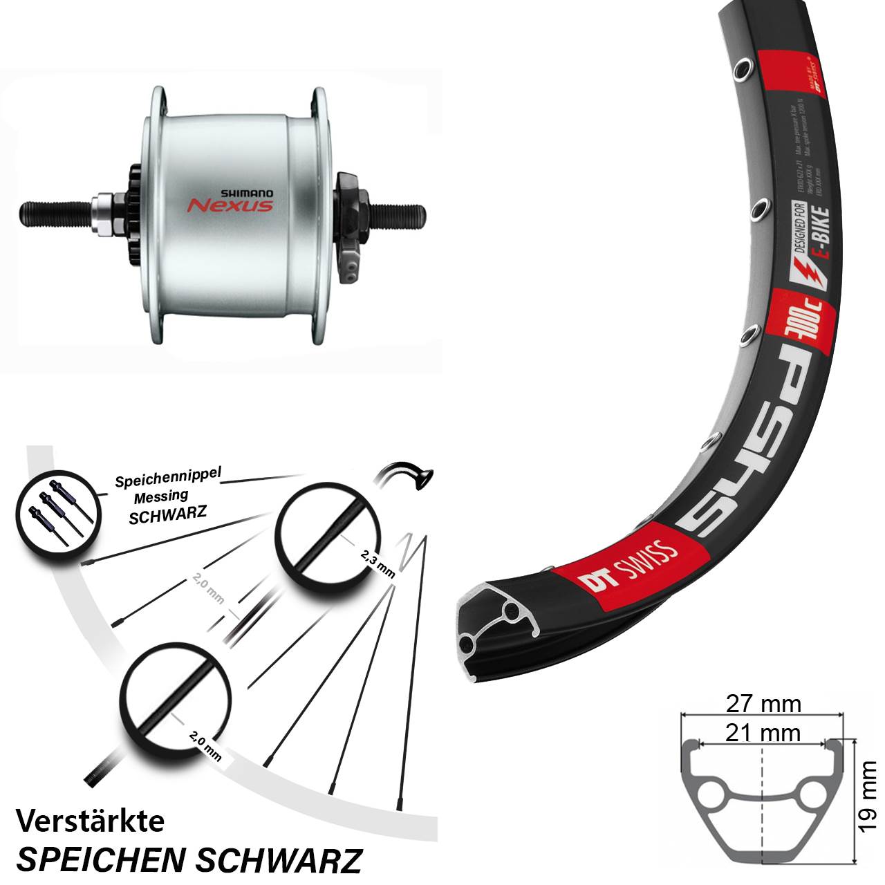 DT Swiss 545d Shimano DH-C6000-3R Nexus 26 Zoll Vollachse Disc
